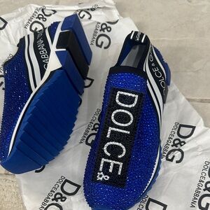 Dolce & Gabbana Royal Blue Crystal Slip-Ons